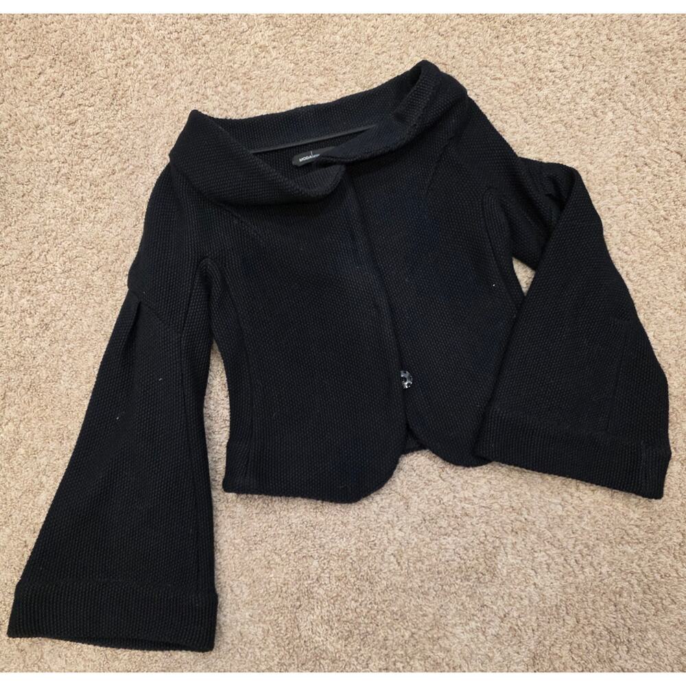 Moda International black wool heavy bell sleeve button up jacket sz S